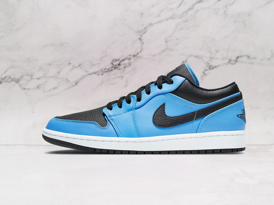 Air Jordan 1 Low 'University Blue Black' – Premium Leather Upper with University Blue Overlays and White Midsole