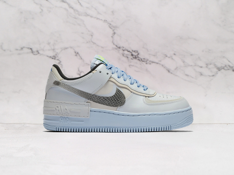 Nike Air Force 1 Shadow Pure Platinum Snakeskin – Snakeskin Leather Upper with Hydrogen Blue Accents