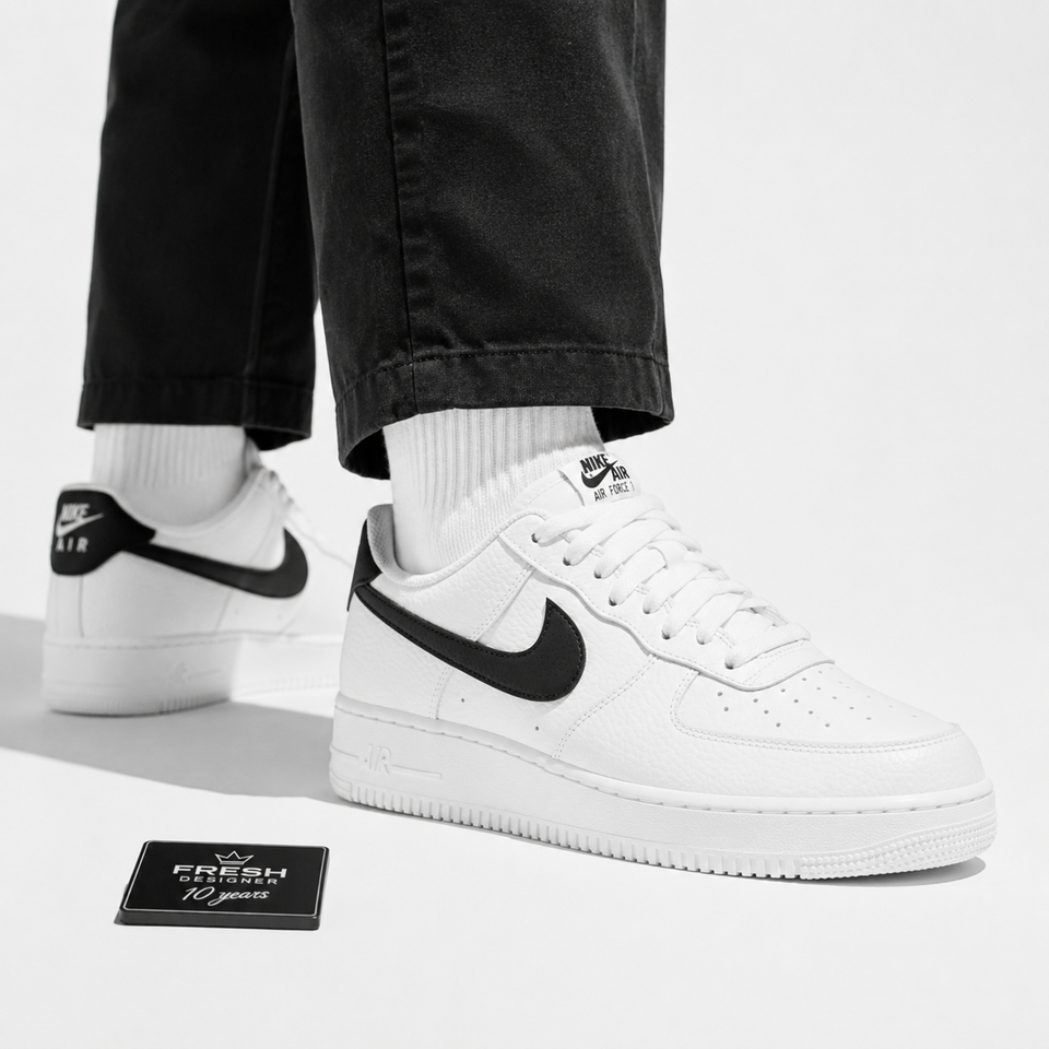 Air force 1 White black Pebbled leather