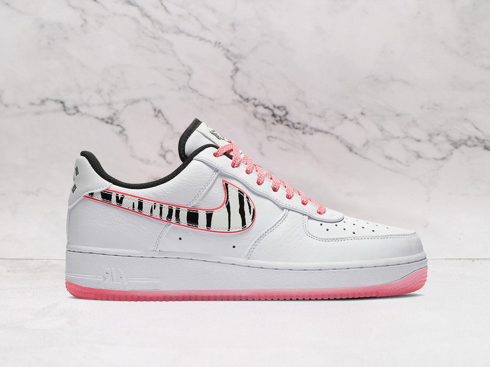 Nike Air Force 1 Low 'South Korea' 2020 – White Leather Upper with Tiger-Striped Swoosh and Asymmetrical Color Accents