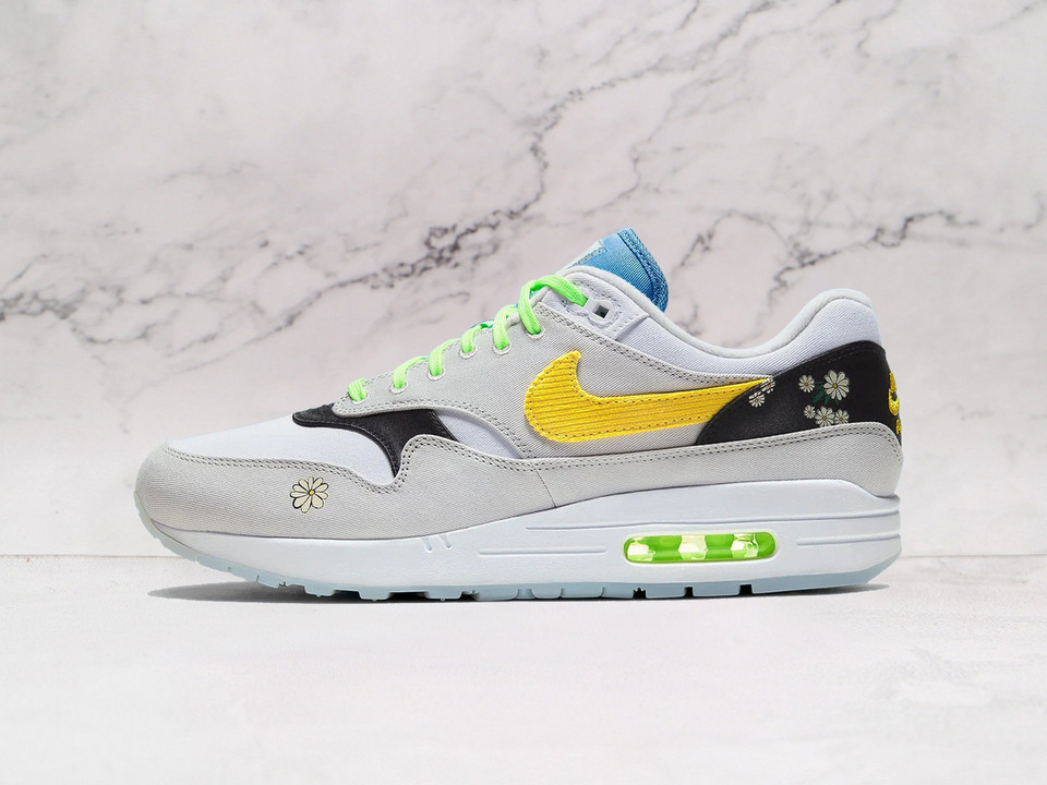 Nike Air Max 1 'Daisy' – White Mesh Upper with Yellow Swoosh and Daisy Heel Detailing