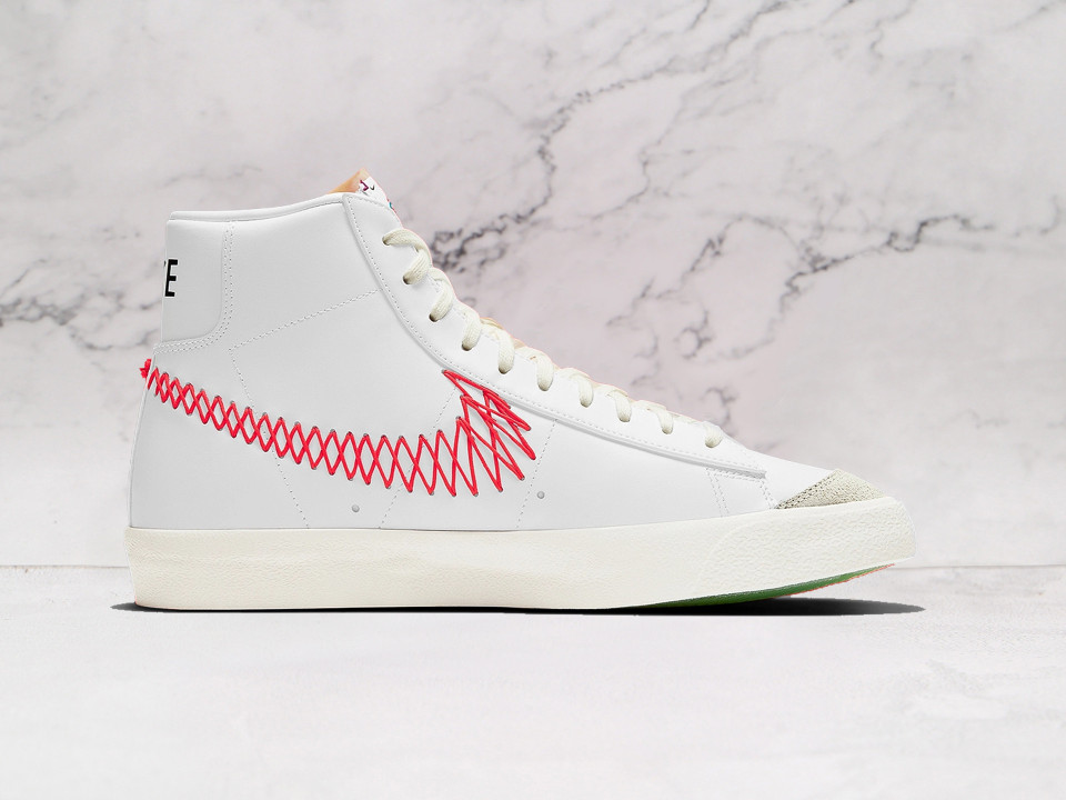 Nike Blazer Mid '77 Vintage Zig Zag – White Leather Upper with Red Zig-Zag Swoosh