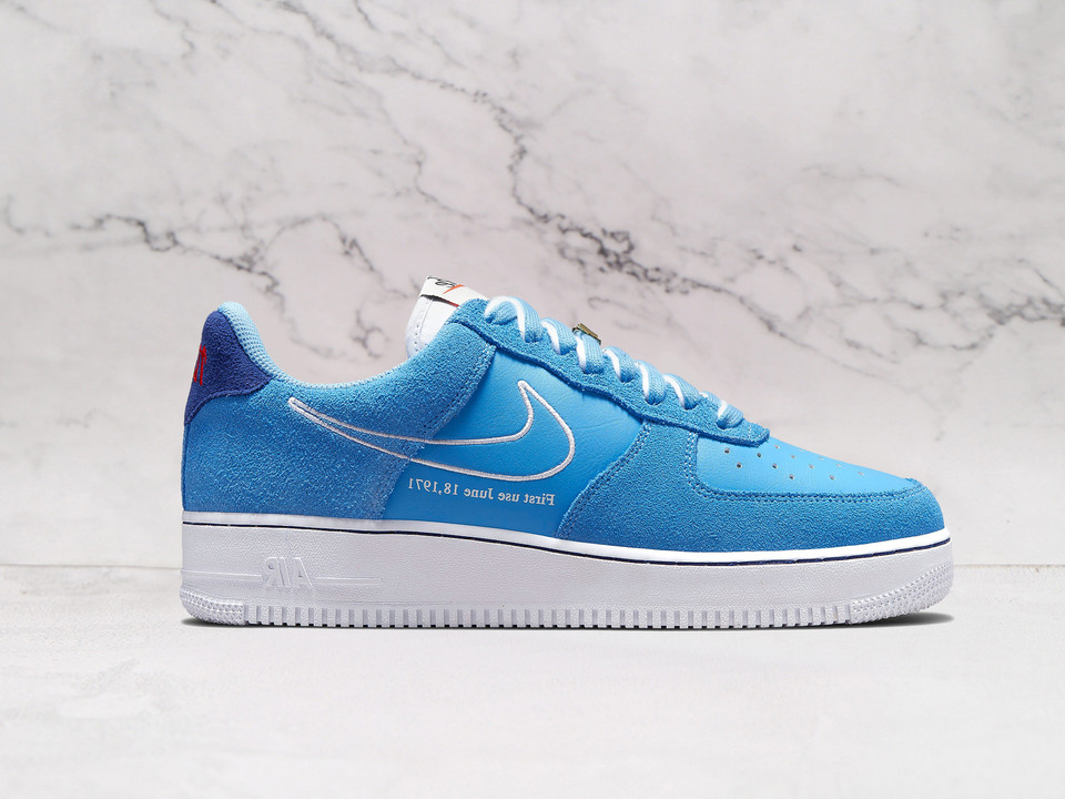 Nike Air Force 1 Low 'First Use University Blue' – University Blue Leather and Suede Upper with White Swoosh Outline Nike Air Force 1 Low 'First Use University Blue' – University Blue Leather and Suede Upper with White Swoosh Outline