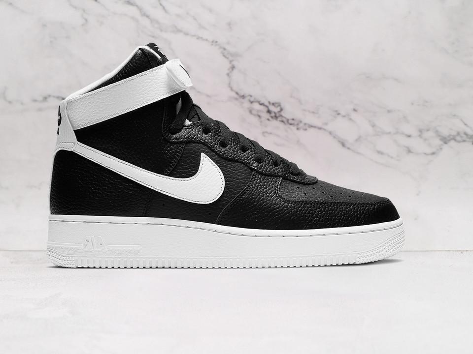 Nike Air Force 1 High Black White Pebbled with White Swoosh and strap