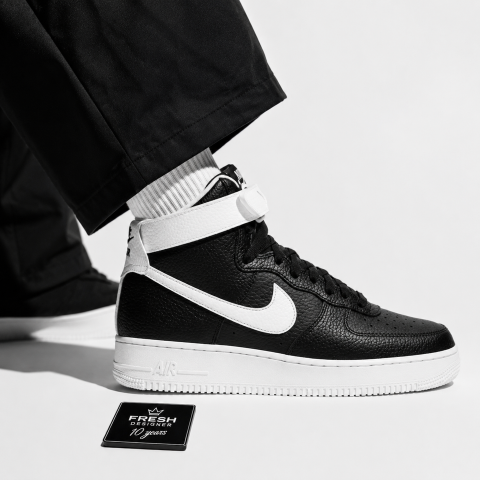 Air force 1 High Black white Pebbled leather