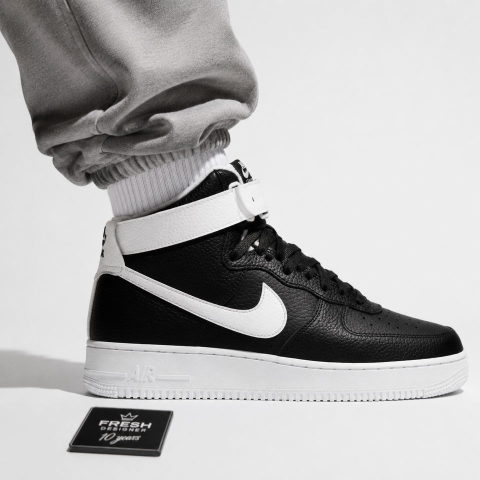 Air force 1 High Black white Pebbled leather