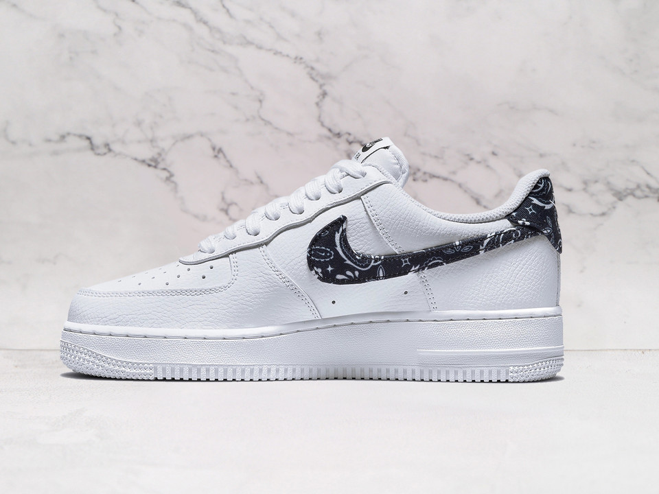 Nike Air Force 1 Low '07 Essential White Black Paisley – White Leather with Black Paisley Swoosh Nike Air Force 1 Low '07 Essential White Black Paisley – White Leather with Black Paisley Swoosh