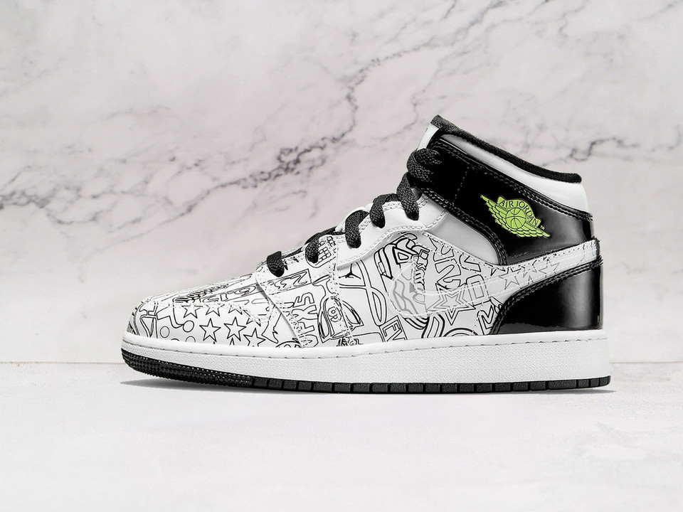 Air Jordan 1 Mid SE 'DIY' – White Leather with Customizable Outlines and Transparent Swoosh
