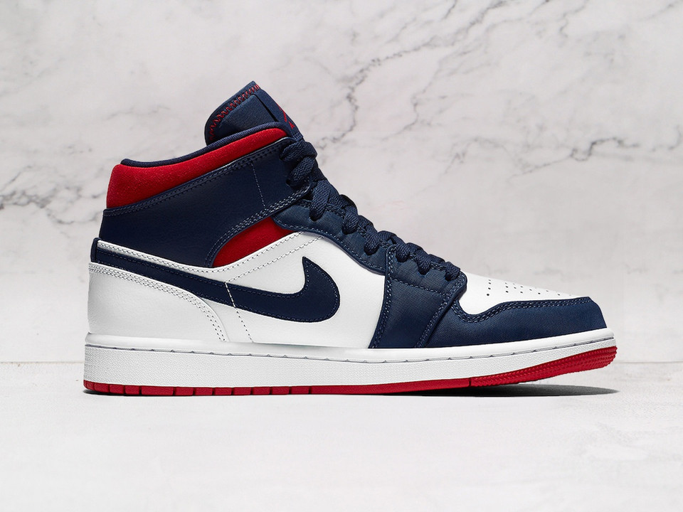 Air Jordan 1 Mid SE USA – White Leather, Gym Red and Midnight Navy Accents