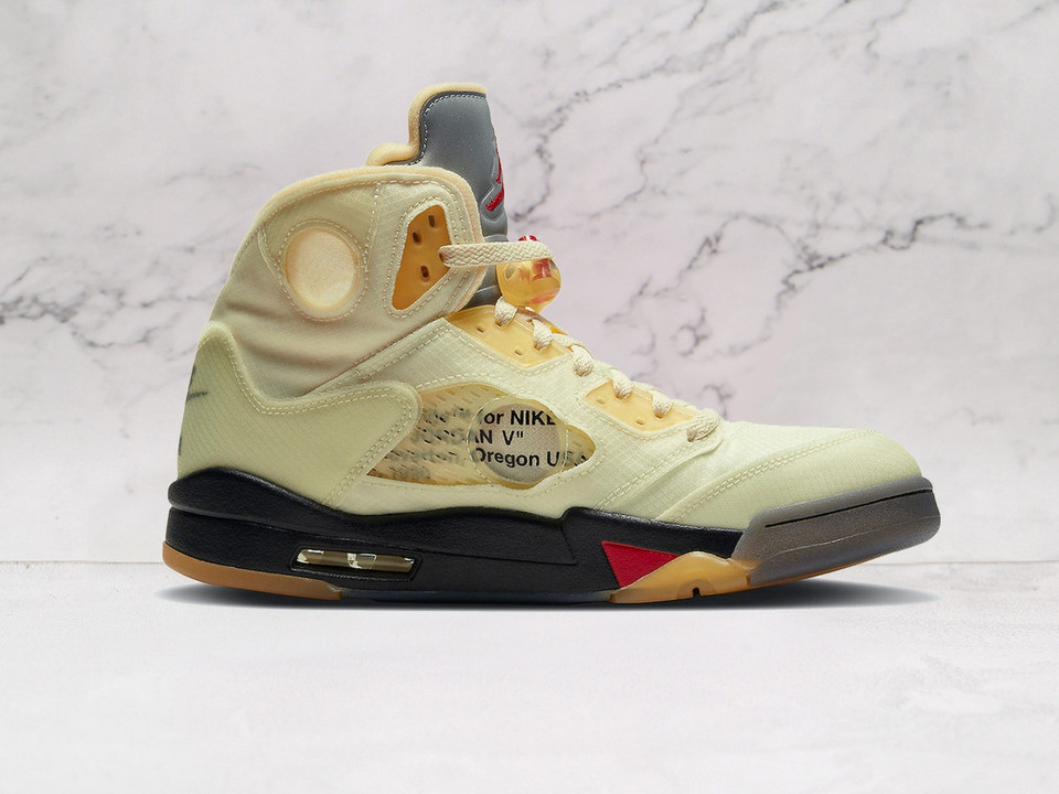 AJ5 Off-White Sail – Translucent Panels and Fire Red Accents