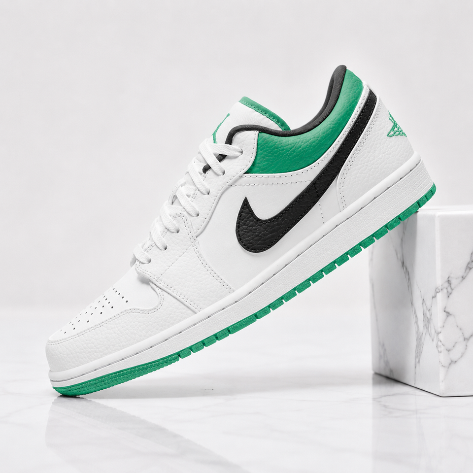 Air Jordan 1 Low White lucky Green black