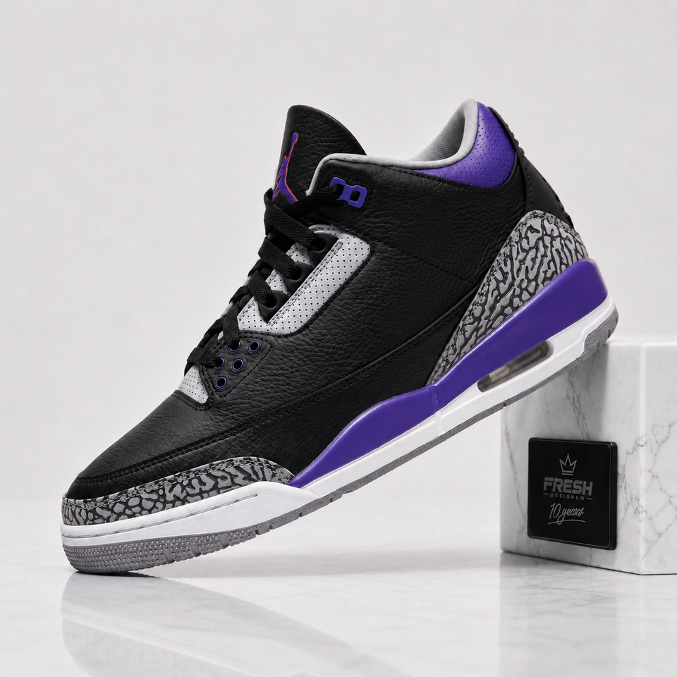 Jordan 3 Retro Black Court Purple