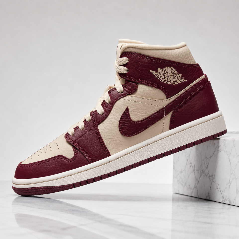 Jordan 1 Mid Split Beach Cherrywood Red