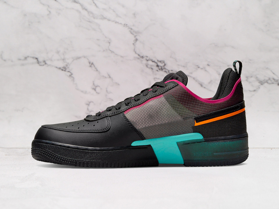 Black Nike Air Force 1 React medial view with Pink Prime accents Black Nike Air Force 1 React medial view with Pink Prime accents