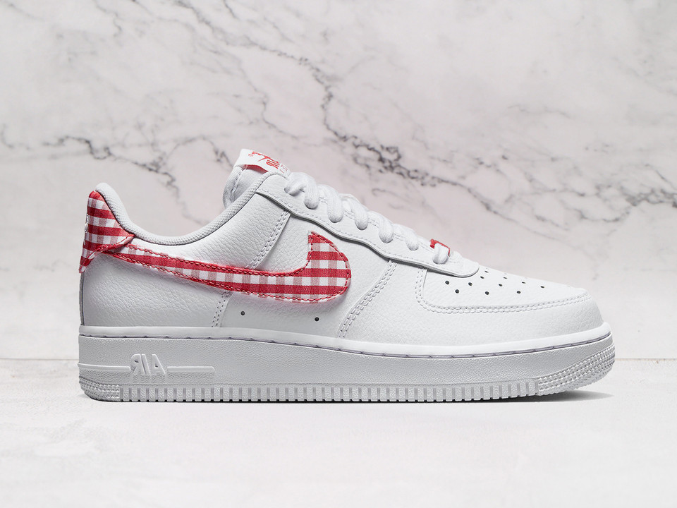 Nike Air Force 1 Low Gingham Plaid Red with University Red plaid Swoosh