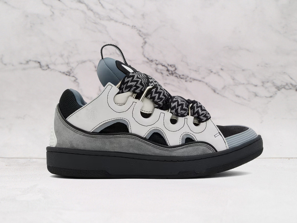 LANVIN Gray Leather Curb Sneakers – Muted Luxury Design