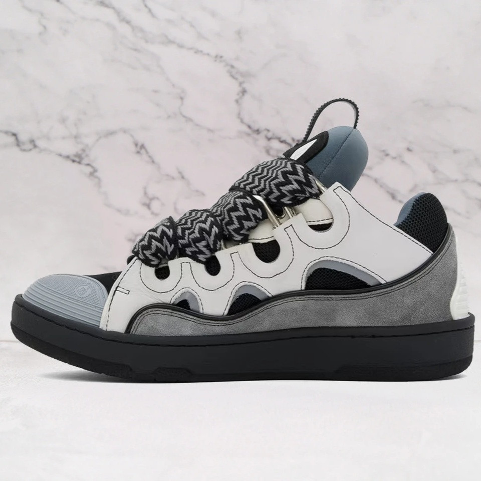 LANVIN  Gray Leather Curb Sneakers