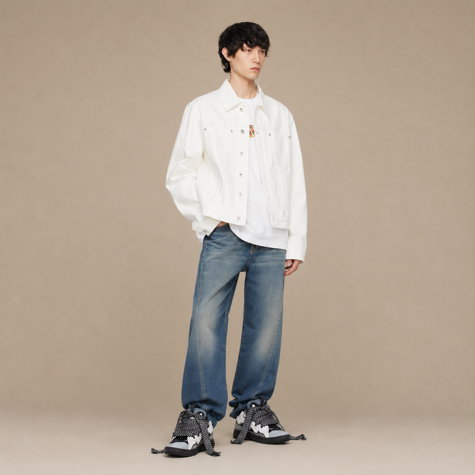 LANVIN  Gray Leather Curb Sneakers
