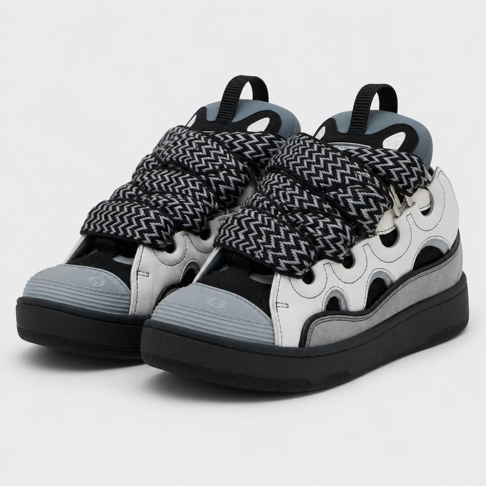 LANVIN  Gray Leather Curb Sneakers
