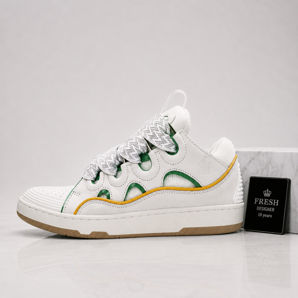 Lanvin Exclusive White & Green Curb Sneakers