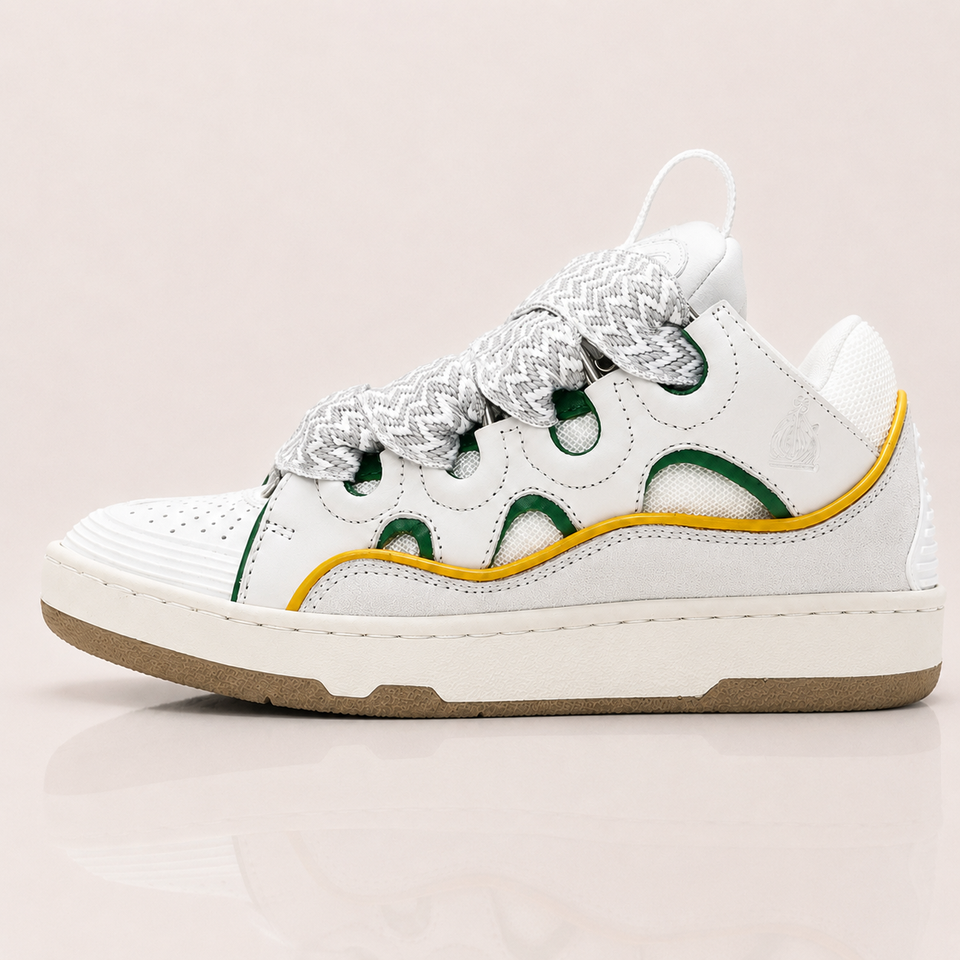 Lanvin Exclusive White & Green Curb Sneakers