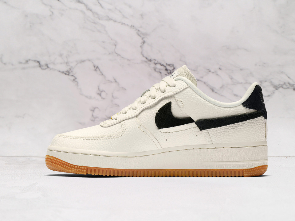 Nike Air Force 1 Vandalized Sail Chrome Yellow medial view with black Swoosh Nike Air Force 1 Vandalized Sail Chrome Yellow medial view with black Swoosh