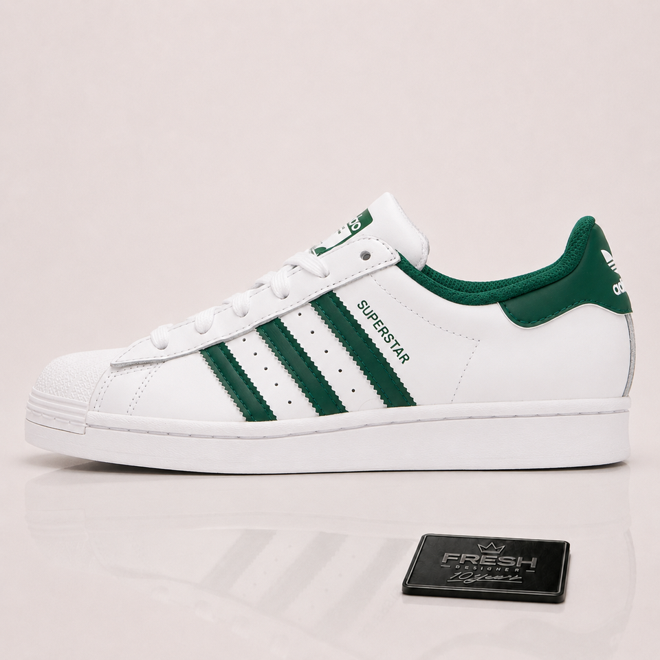 ADIDAS ORIGINALS  White & Green Superstar Sneakers