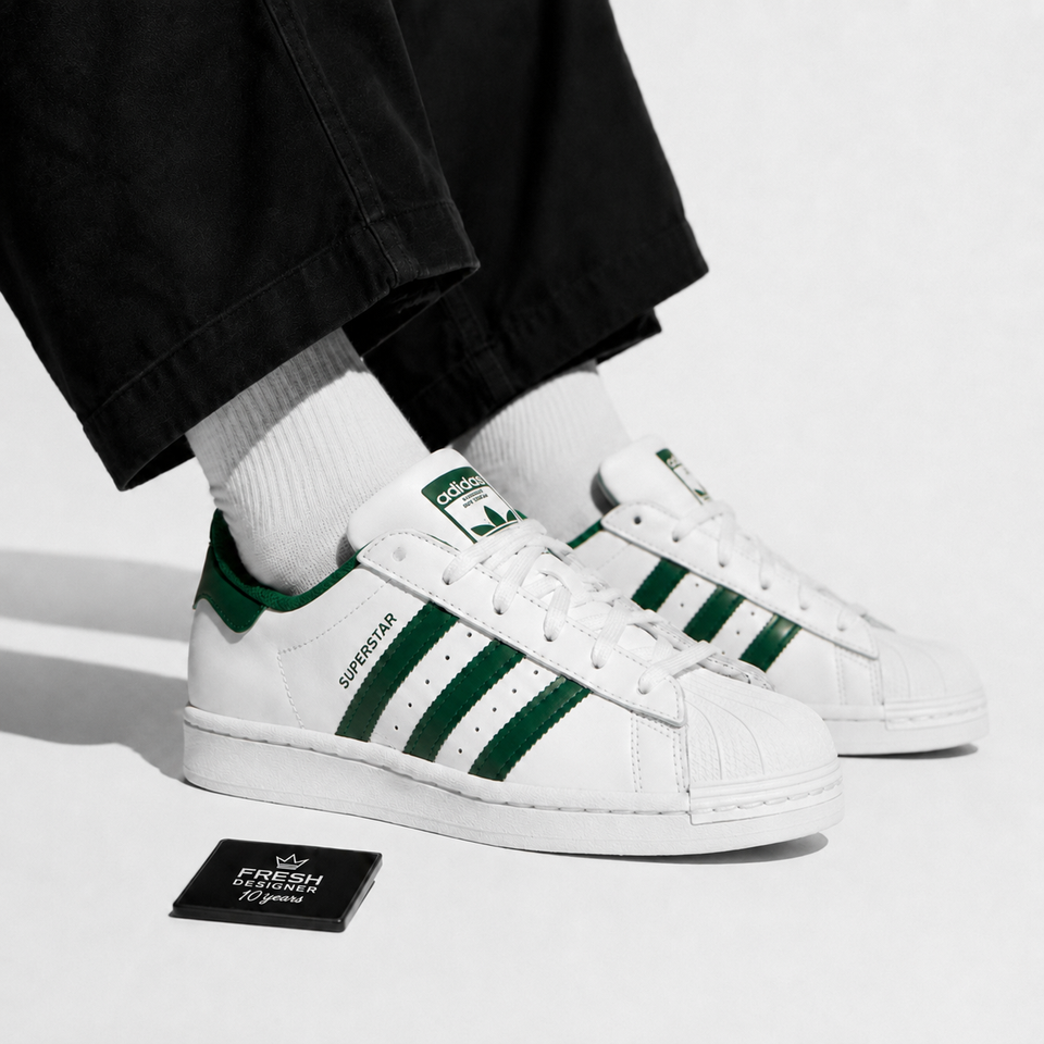 ADIDAS ORIGINALS  White & Green Superstar Sneakers