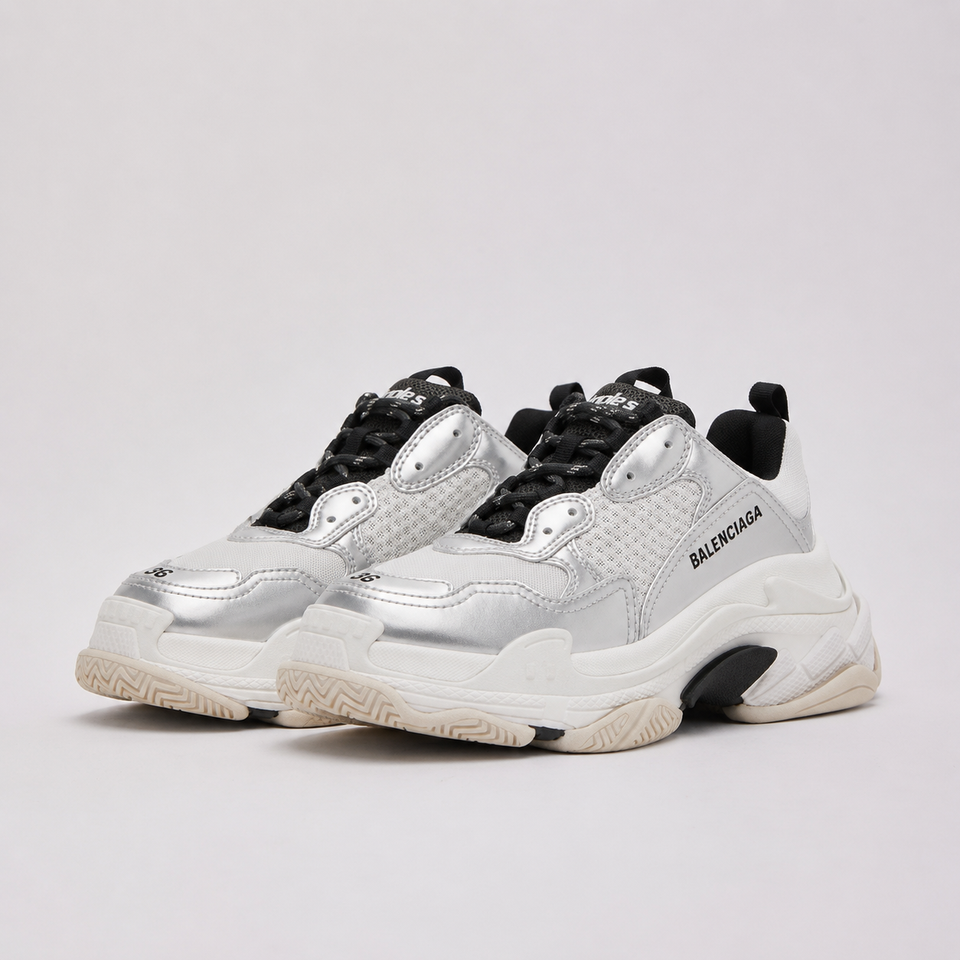 BALENCIAGA  Silver Triple S Sneakers
