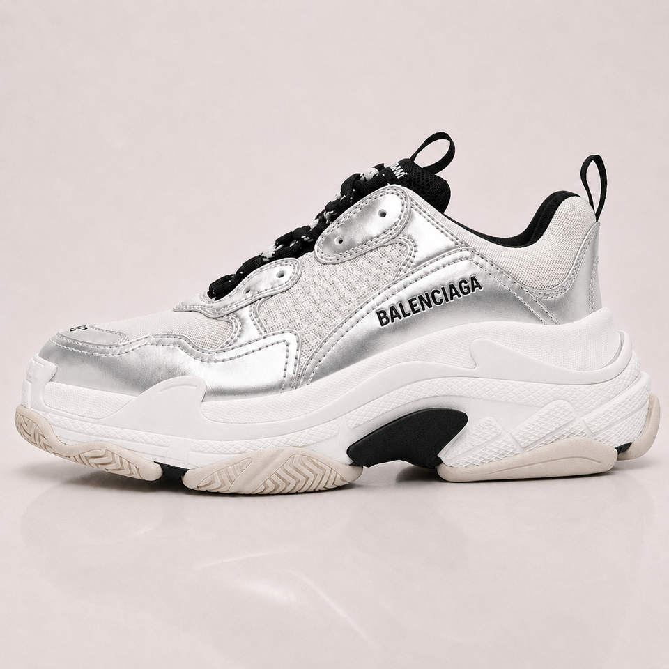 BALENCIAGA  Silver Triple S Sneakers