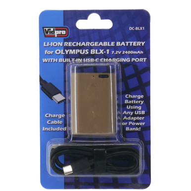 VIDPRO OLYMPUS BLX-1 W/BUILT IN USB-C CHARGER