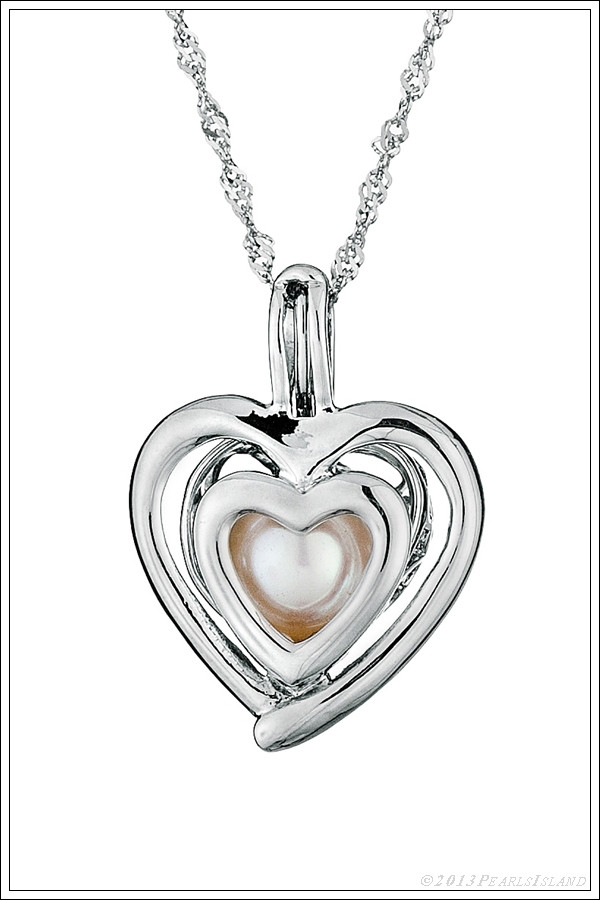 Double Heart Silver Pearl Cage