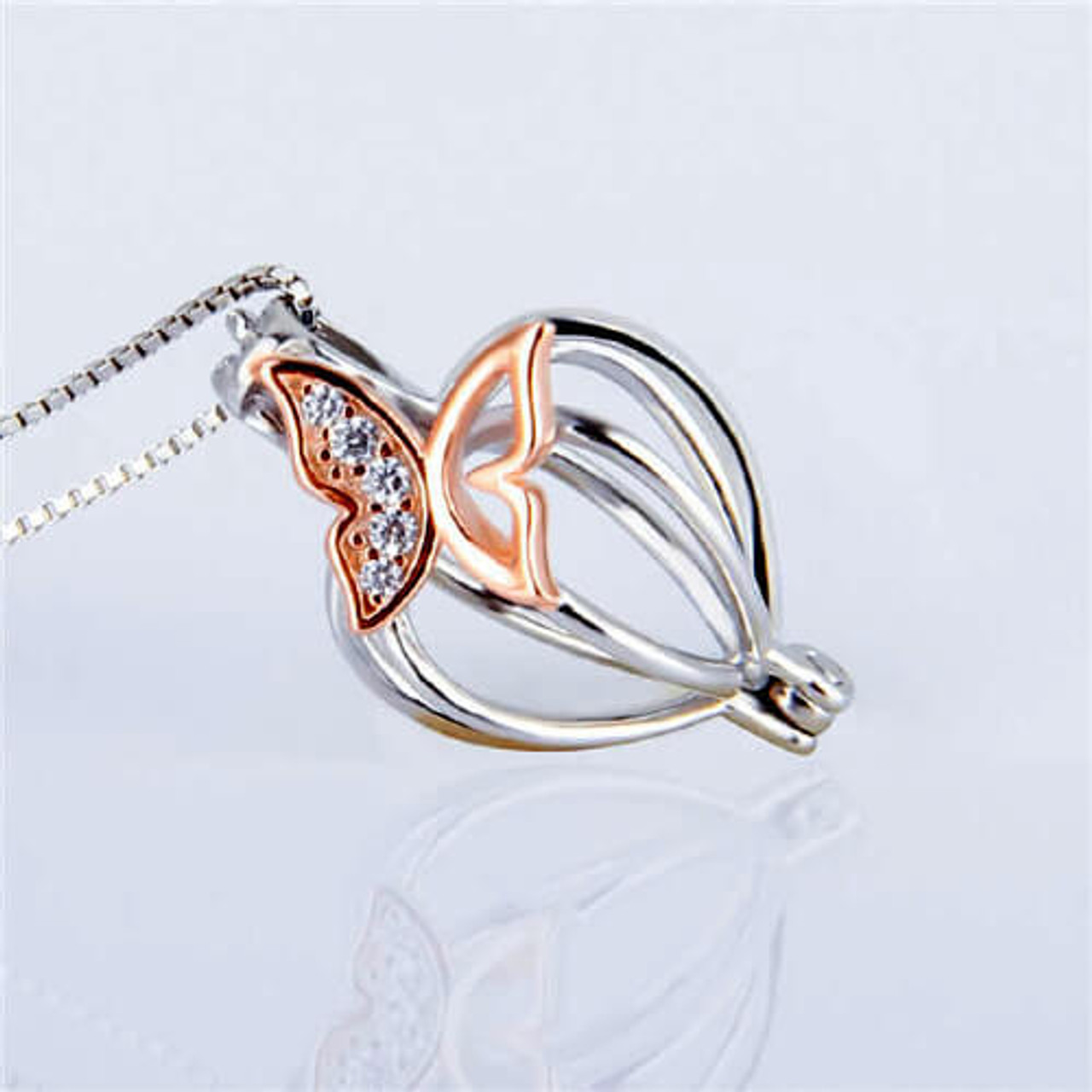 Baby Butterfly Pearl in Cage Necklace