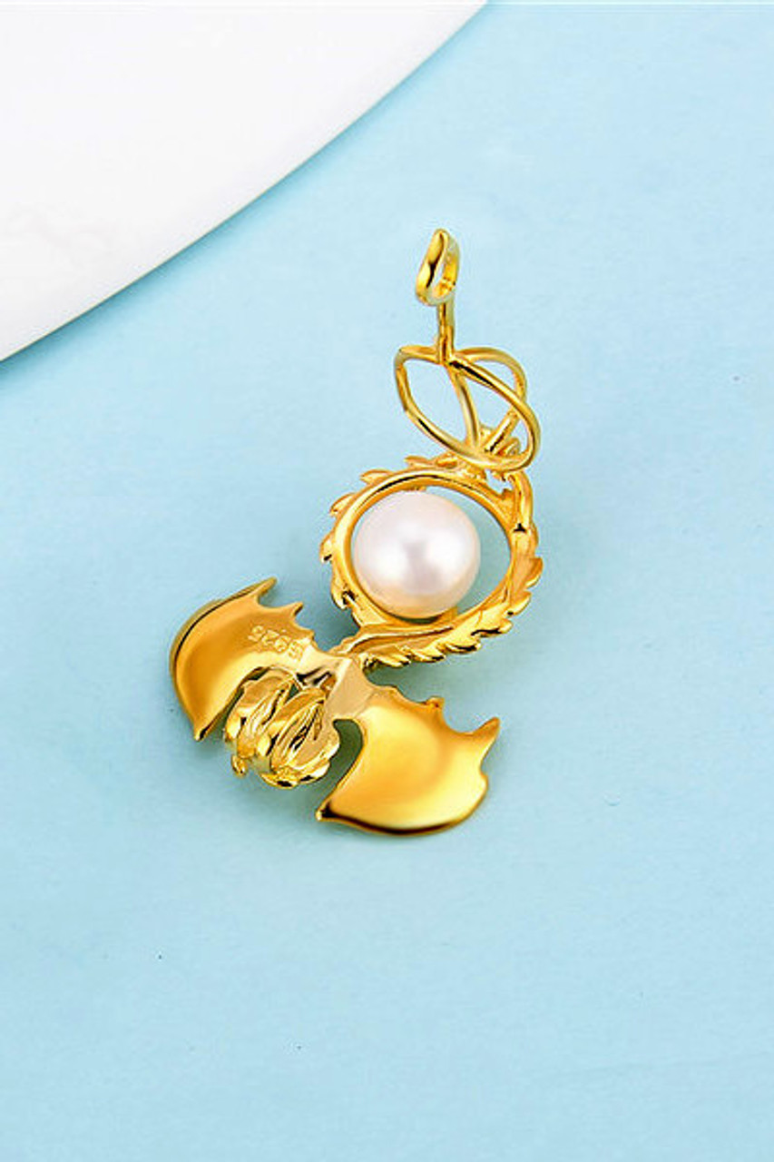 Dragon Sterling Silver Pearl Cage Yellow Gold Plated