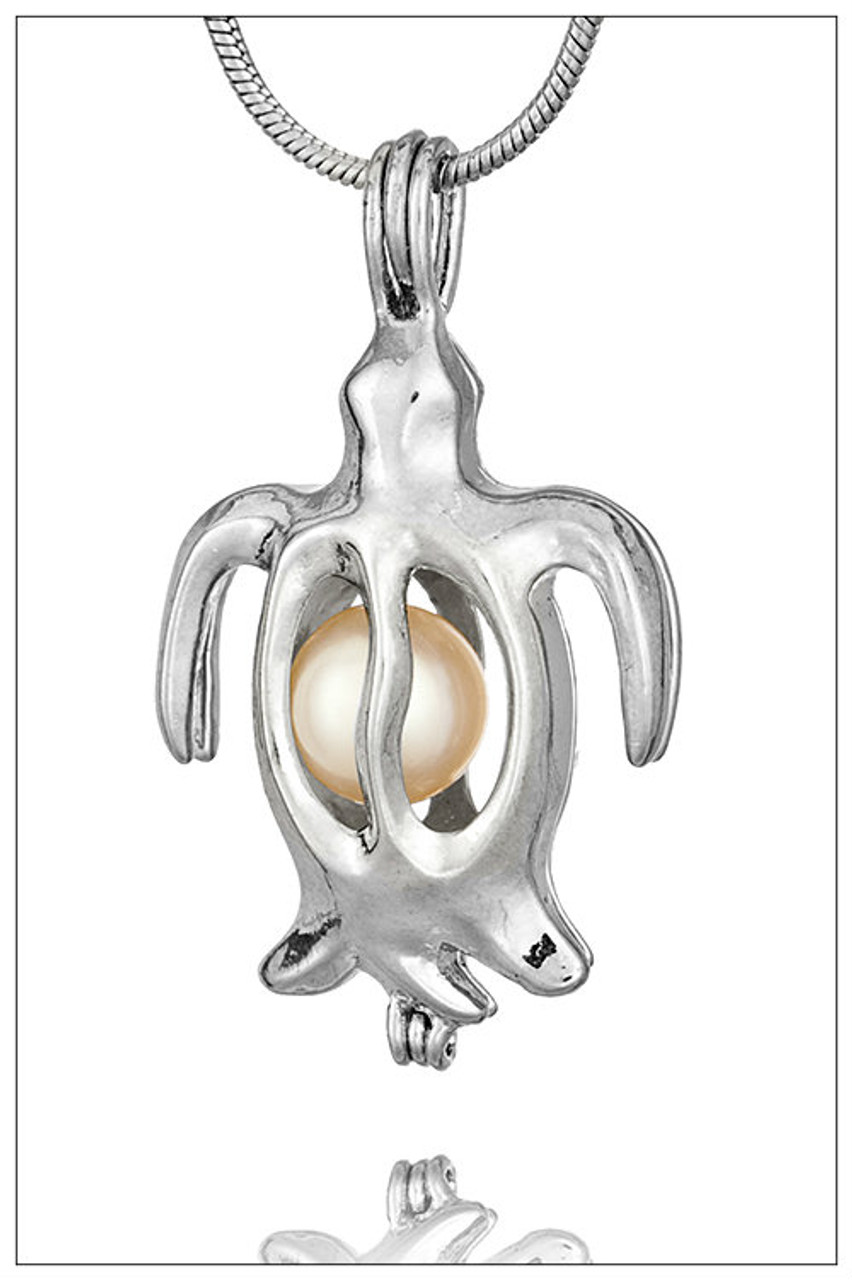 Sterling Silver Pearl Turtle Cage Pendant Setting Box / 18 in.