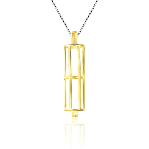 Long Sterling Silver Pearl Cage Yellow Gold Plated