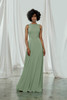 High neck bridesmaids dress with low cowl back in chiffon.