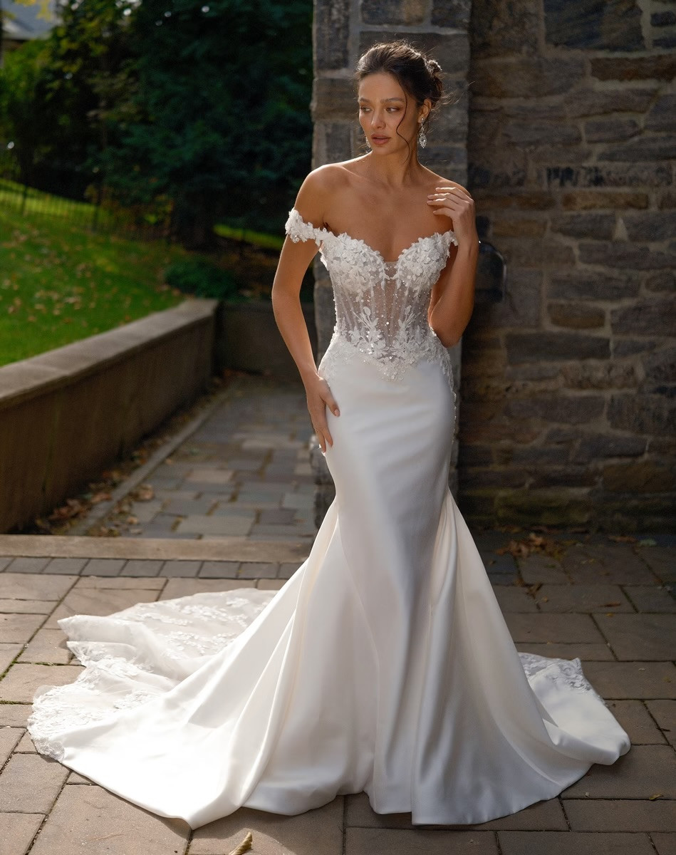 eve of milady wedding dresses Eve of Milady Style 394 3D Floral Fit & Flare Wedding Dress