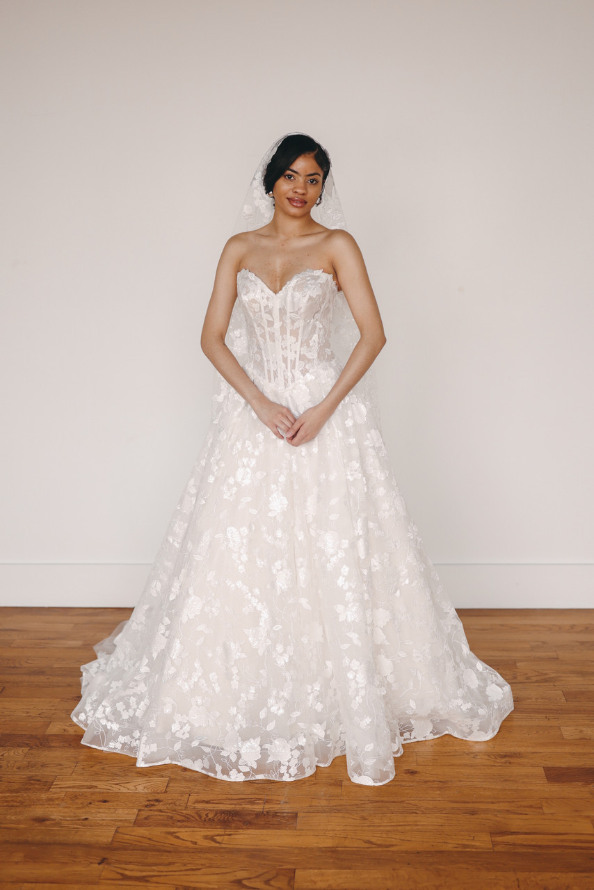 rose embroidered wedding dress White Rose Fields Gown Teuta Matoshi