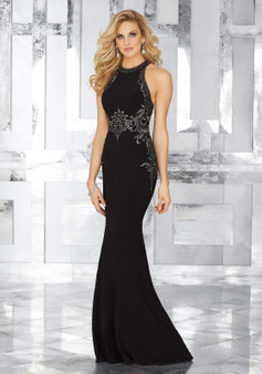 Form Fitting Jersey Special Occasion Dress with Crystal Beaded Embroidery