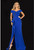 Pleated off shoulder wrap collar leads to a side drape with matching bead applique.