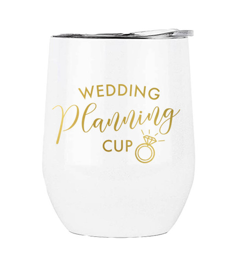 This insulated tumbler reads This Is My Wedding Planning Cup in gold metallic. This cup would make a great Engagement gift for the Bride to Be!