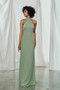 High collar halter neck dress with long back tie in chiffon.