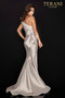 One shoulder mikado evening gown with twisted collar reveals lace tonal 3D flowers and its side tucks lead to a slit