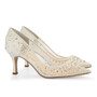 Evelyn bling wedding shoes for brides are from the Bella Belle Euphoria collection. These Cinderella ivory wedding pumps low heel comfortable shoes feature hand-beaded sequin degrade and embellished crystal strass with a beautiful shimmer effect. Evelyn Ivory is a modern take on Cinderella glass slipper wedding shoes.