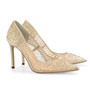 Elsa is from Bella Belle's Euphoria collection. These stunning diamond studded heels feature hand-beaded sequin degrade and embellished crystal strass for a beautiful shimmer effect. Elsa Ivory studded high heels are a comfortable, modern take on Cinderella's glass slippers as 4 inch heels.