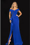 Pleated off shoulder wrap collar leads to a side drape with matching bead applique.