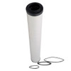 Tall white coalescing filter with open top end and bottom cone shape end. Filter includes three O-rings as shown.