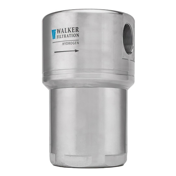 Walker Filtration 50H02500 hydrogen gas filter housing. 1/4" connections and stainless steel housing.