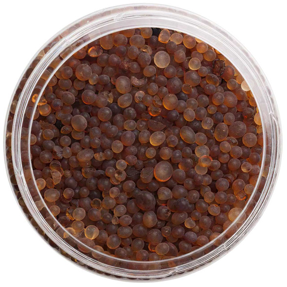 Sorbead R desiccant beads shown in a clear bowl. Made by BASF in USA.